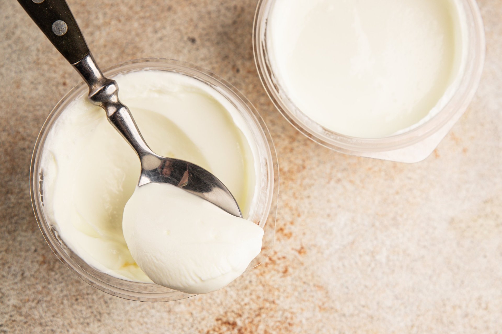 Yogurt natural dairy product on rustic table