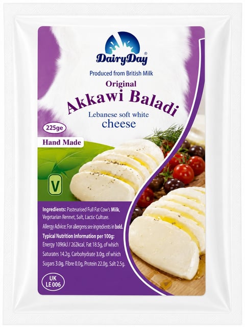 DairyDay Akkawi Baladi Lebanese soft white cheese package, 225g, hand made from British milk