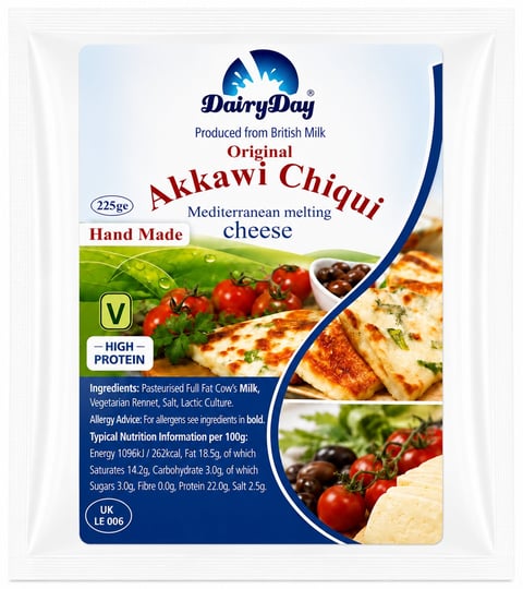 DairyDay Akkawi Chigui cheese package, 225g, hand-made Mediterranean melting cheese made from British milk