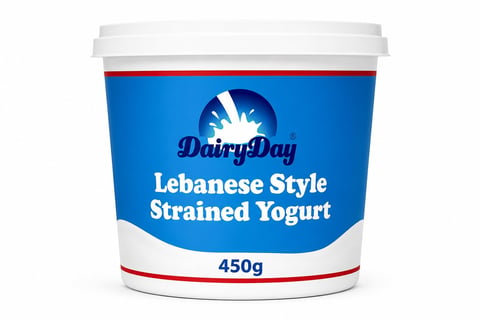 Dairy Day Lebanese Style Strained Yogurt 450g container with blue label and white lid